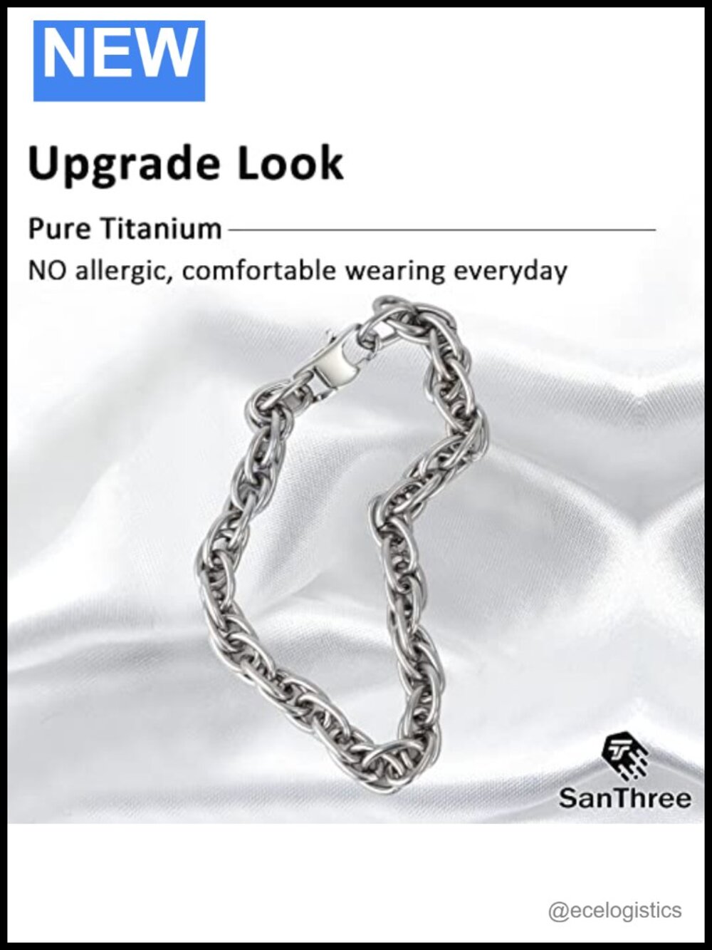 Pure Titanium Twist Link Chain Bracelet 7mm Lobster Claw Unisex Gift Box - Picture 5 of 6